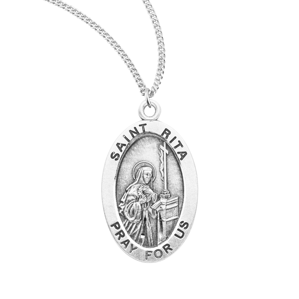 Patron Saint Rita Oval Sterling Silver Medal, Catholic Gift, Made in USA