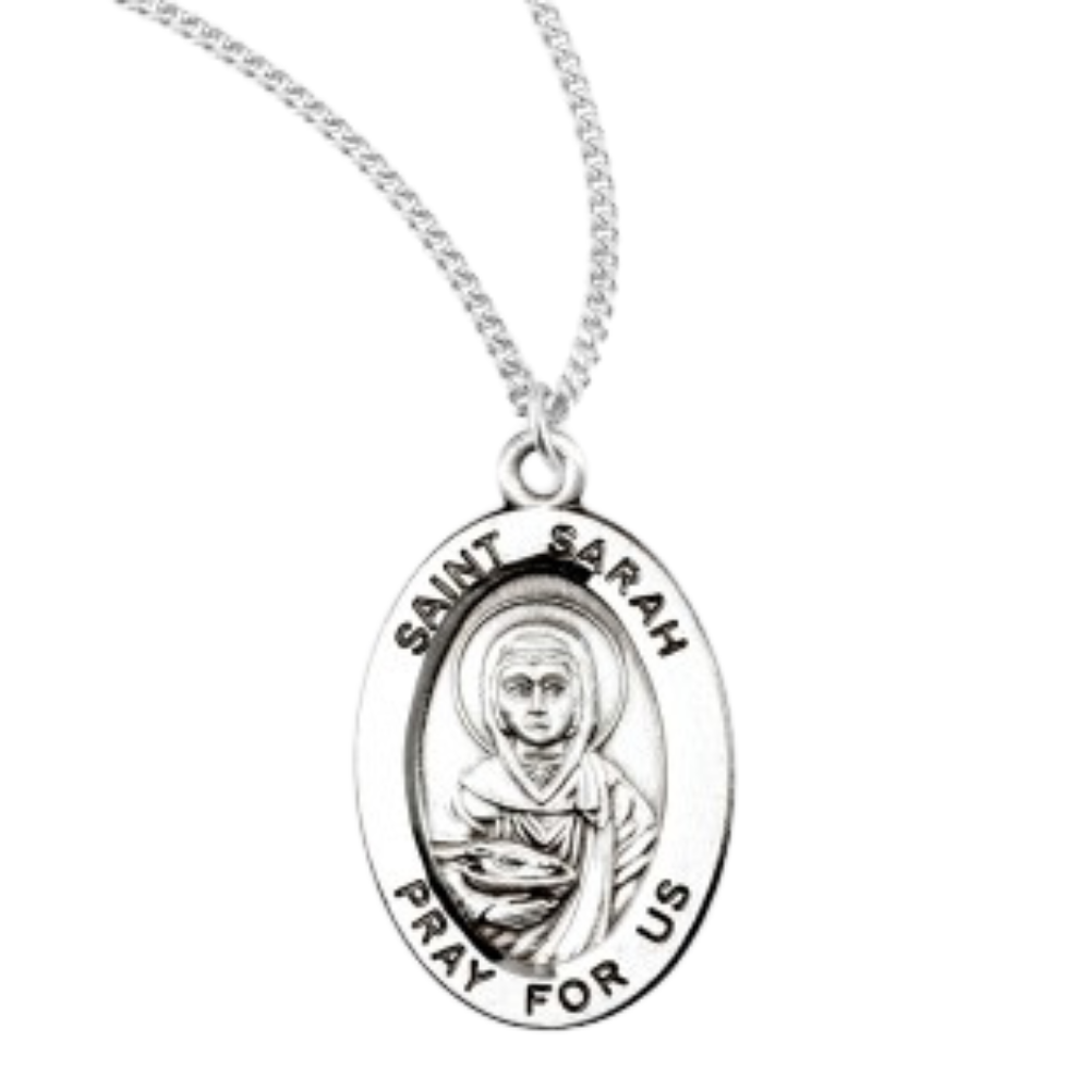 Sterling Silver Oval St Sarah, Catholic Gift, Made in USA