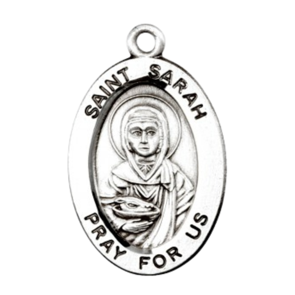 Oval Saint Sarah Sterling Silver Pendant Necklace - 18 Inch Chain, Made in USA