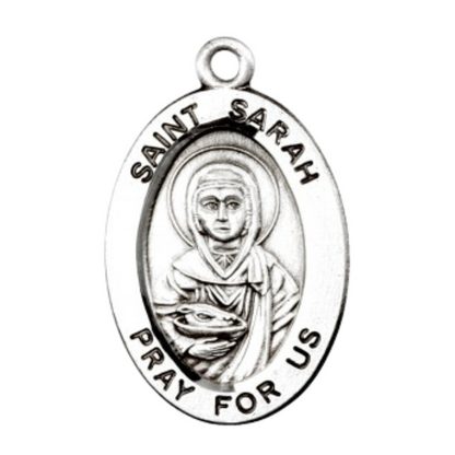 Oval Saint Sarah Sterling Silver Pendant Necklace - 18 Inch Chain, Made in USA