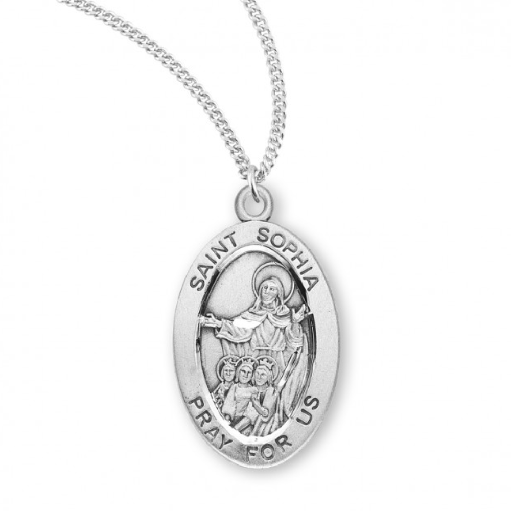 Patron Saint Sophia Oval Sterling Silver Medal, Catholic Gift, Made in USA