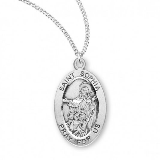 Patron Saint Sophia Oval Sterling Silver Medal, Catholic Gift, Made in USA