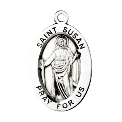 Saint Susan Sterling Silver Oval Medal — 18" Chain, Made in USA, Gift Box