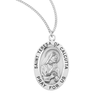 Patron Saint Teresa of Calcutta Oval Sterling Silver Medal, Catholic Gift, Made in USA