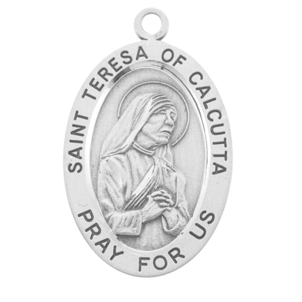 Saint Teresa of Calcutta Sterling Silver Oval Medal Necklace — 18" Chain