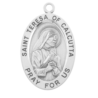 Saint Teresa of Calcutta Sterling Silver Oval Medal Necklace — 18" Chain