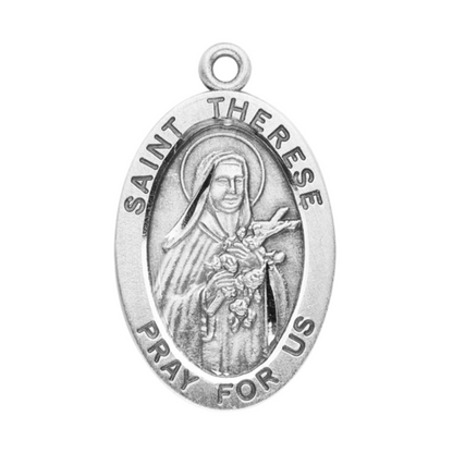 Saint Therese of Lisieux Sterling Silver Medal Necklace — 18" Chain, Gift Box