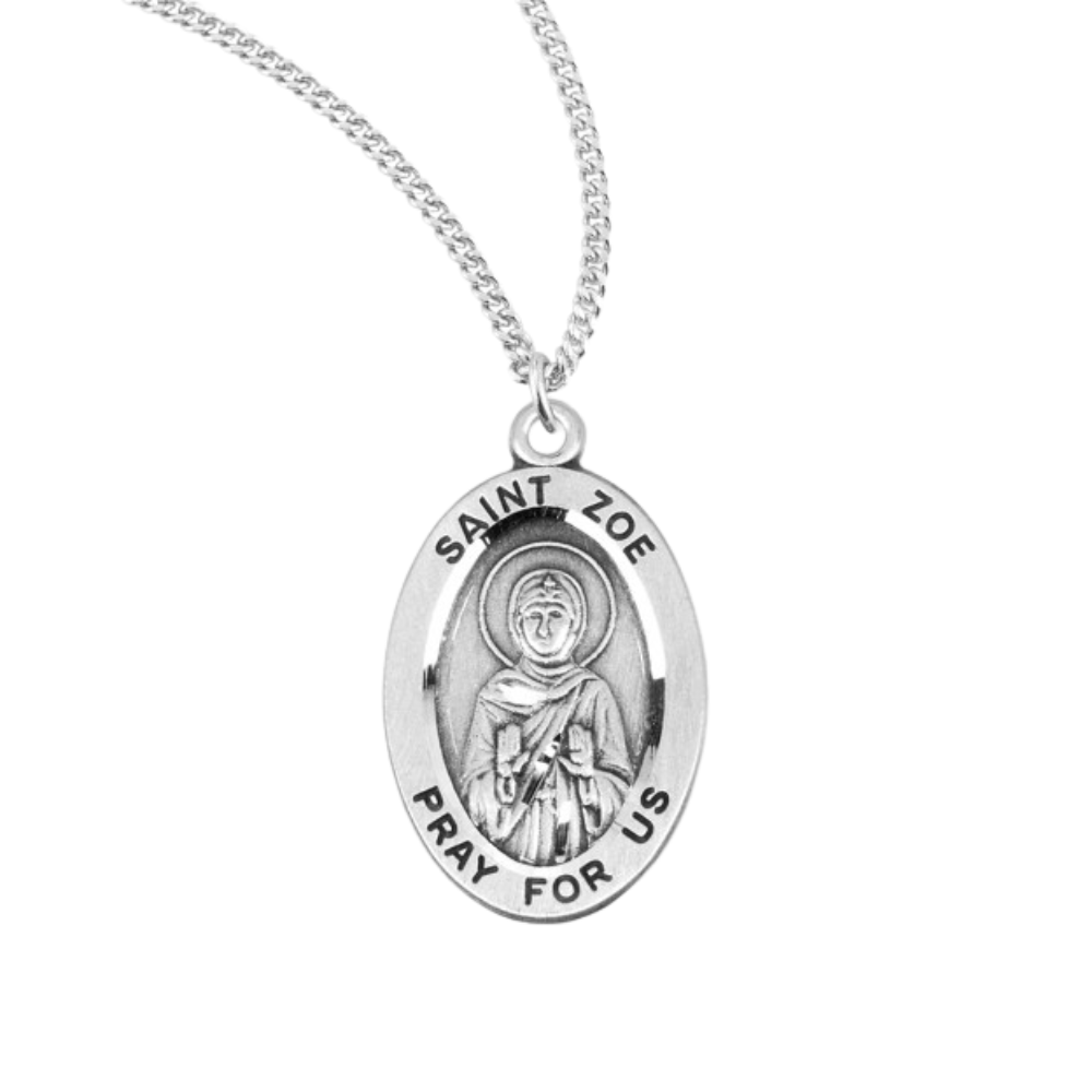 Saint Zoe Oval Sterling Silver Medal, Catholic Gift, Made in USA