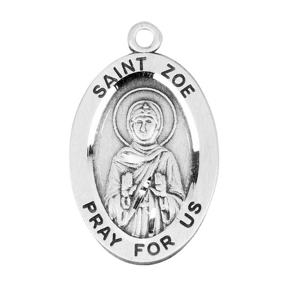 Saint Zoe Sterling Silver Oval Medal Necklace — 18" Chain, Gift Box Included