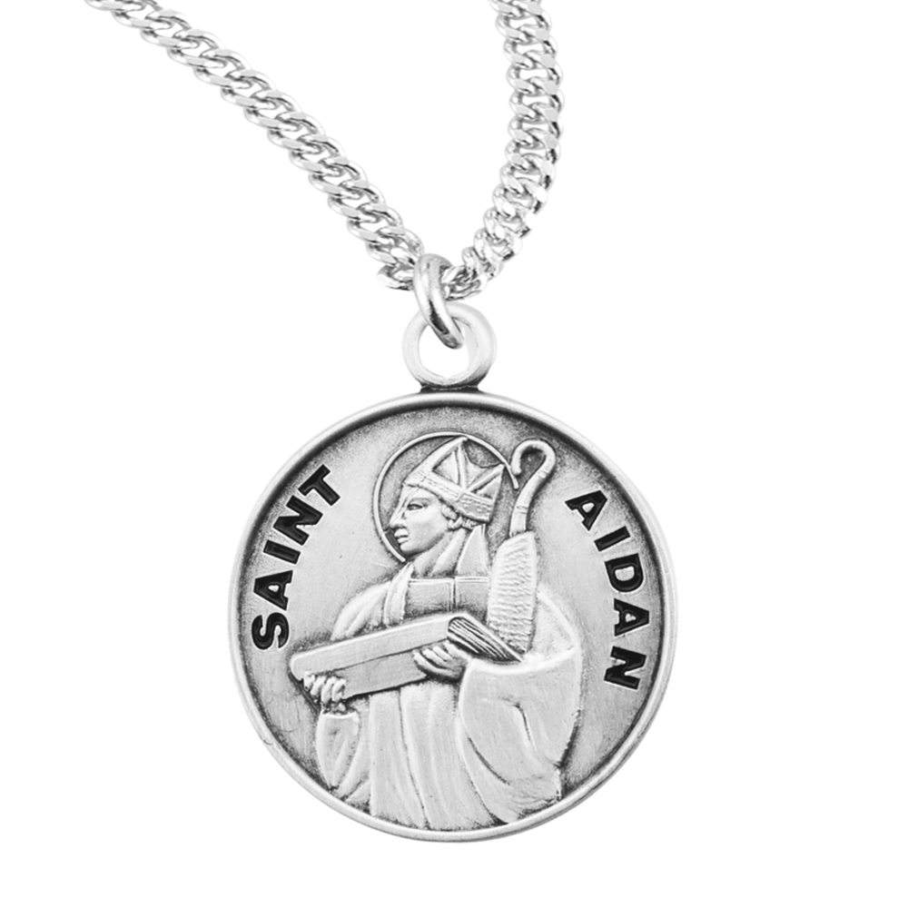 Saint Aidan Oval Sterling Silver Medal, Catholic Gift, Made in USA