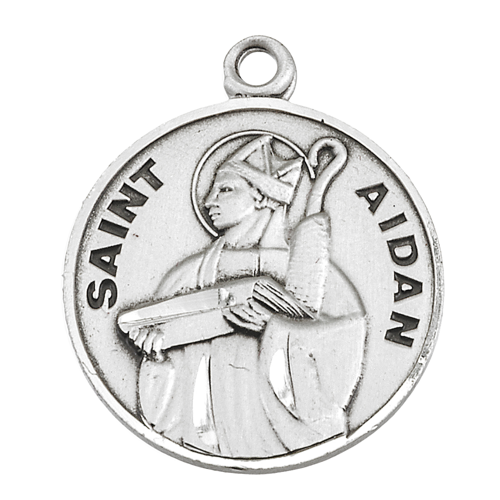 Saint Aidan Sterling Silver Medal Pendant — 20" Chain, Made in USA, Gift Box