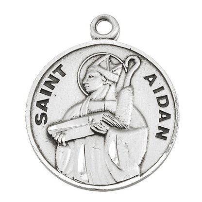 Saint Aidan Sterling Silver Medal Pendant — 20" Chain, Made in USA, Gift Box