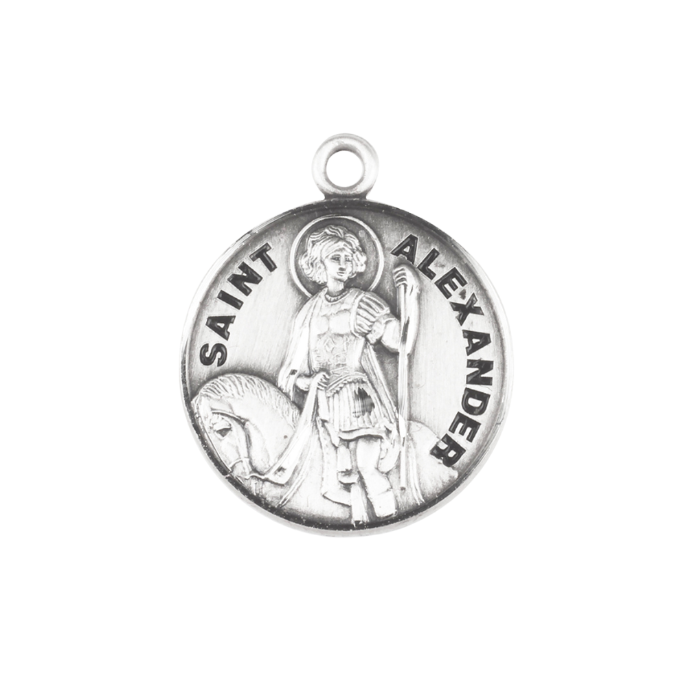 Saint Alexander Sterling Silver Medal Necklace — 20" Chain, Made in USA