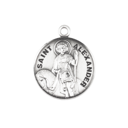 Saint Alexander Sterling Silver Medal Necklace — 20" Chain, Made in USA