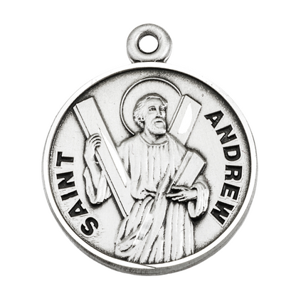Saint Angela Sterling Silver Medal Pendant — 18" Chain, Made in USA, Gift Box