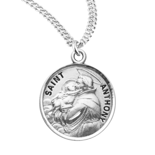 Patron Saint Anthony Round Sterling Silver Medal, Catholic Gift, Made in USA