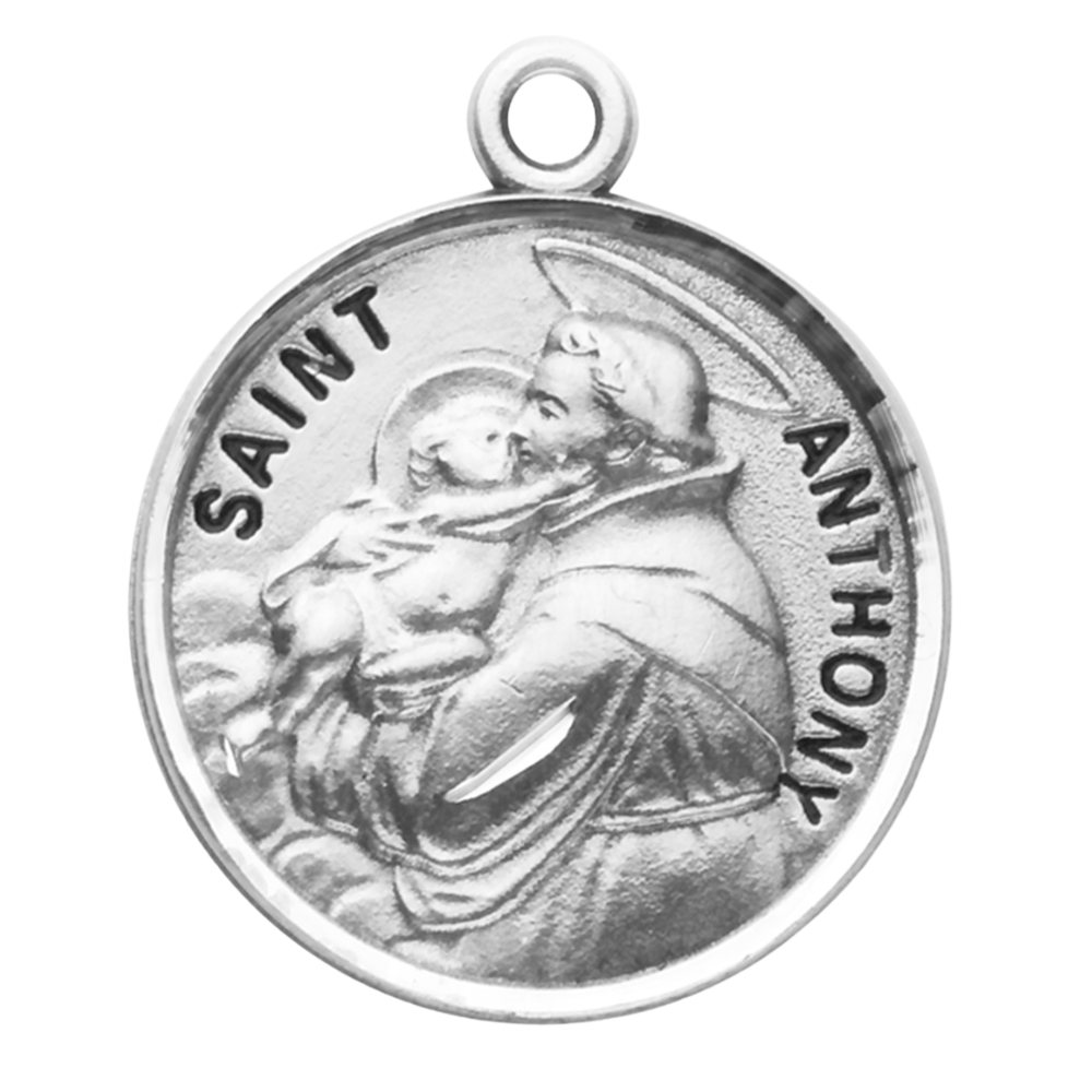 Saint Anthony Sterling Silver Round Medal Necklace — 20" Chain, Made in USA