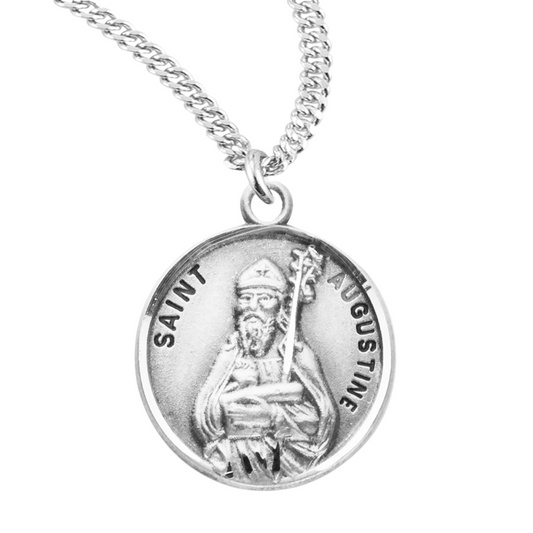 Patron Saint Augustine Round Sterling Silver Medal, Catholic Gift, Made in USA