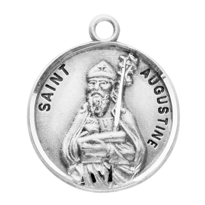 Saint Augustine Sterling Silver Medal Necklace — 20" Chain, Made in USA