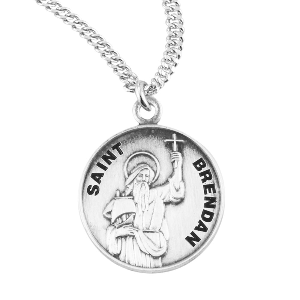Patron Saint Brendan Round Sterling Silver Medal, Catholic Gift, Made in USA