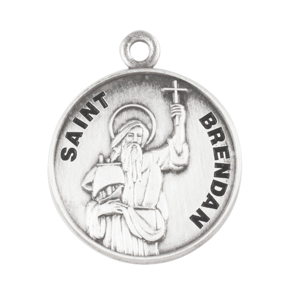 Saint Brendan Round Sterling Silver Medal Necklace — 20" Chain, Made in USA