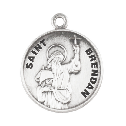 Saint Brendan Round Sterling Silver Medal Necklace — 20" Chain, Made in USA