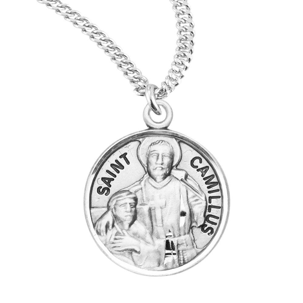 Patron Saint Camillus Round Sterling Silver Medal, Catholic Gift, Made in USA