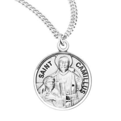 Patron Saint Camillus Round Sterling Silver Medal, Catholic Gift, Made in USA