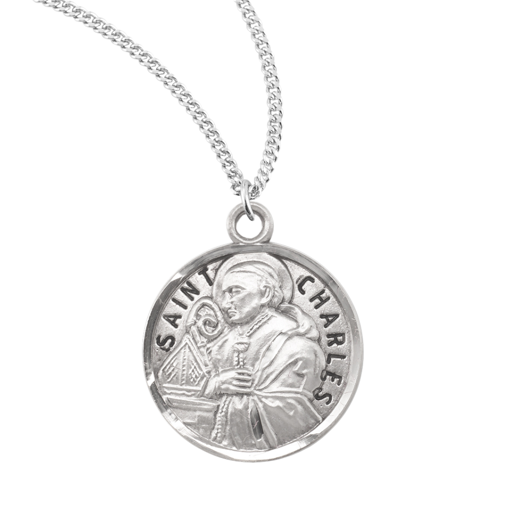 Patron Saint Charles Round Sterling Silver Medal, Catholic Gift, Made in USA