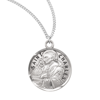 Patron Saint Charles Round Sterling Silver Medal, Catholic Gift, Made in USA