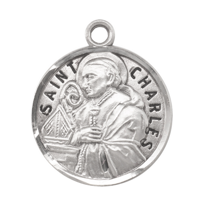 Saint Charles Sterling Silver Medal Pendant Necklace - 20 Inch Chain