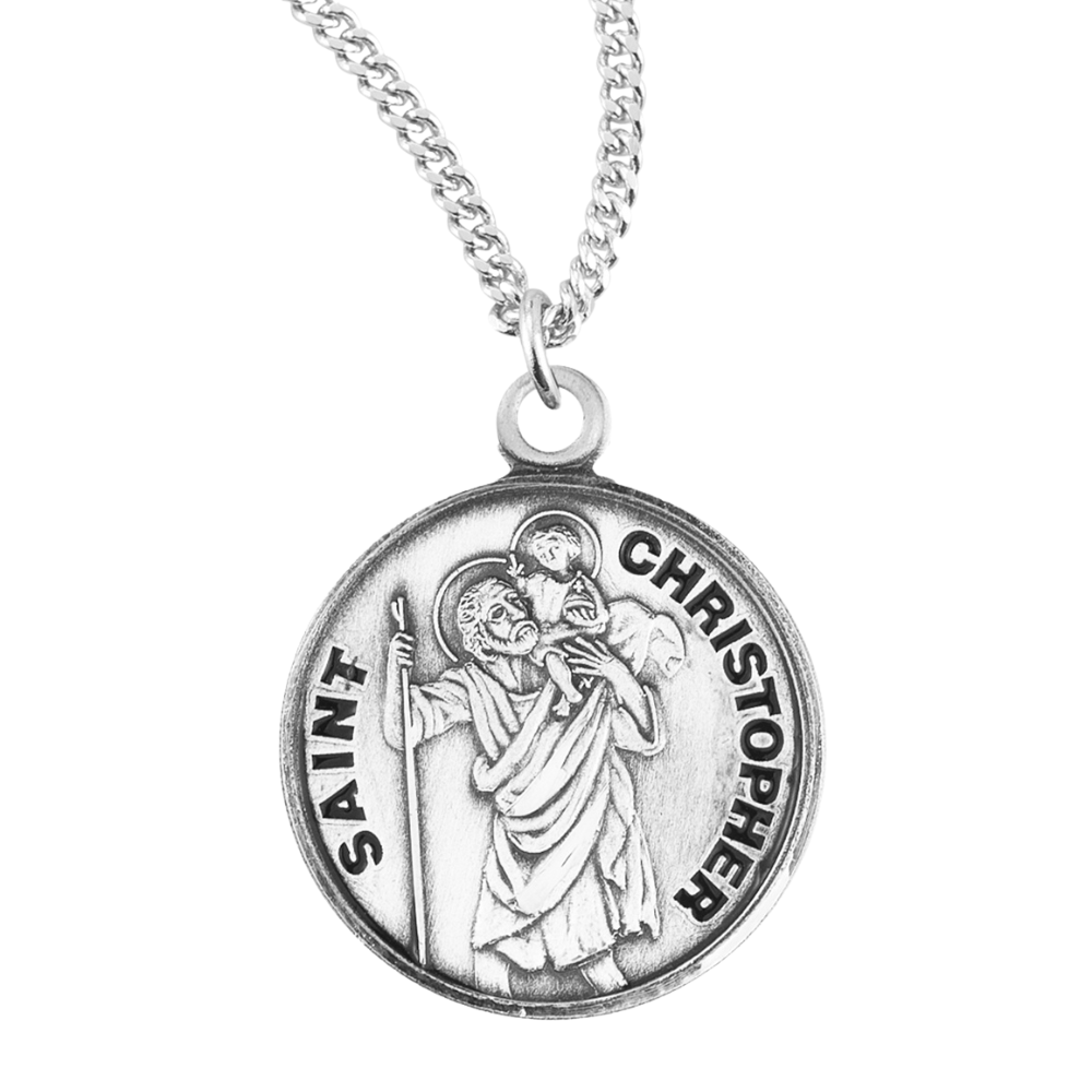 Paint Christopher Round Sterling Silver Medal, Catholic Gift, Made in USA