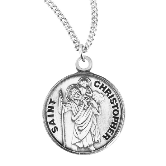 Paint Christopher Round Sterling Silver Medal, Catholic Gift, Made in USA