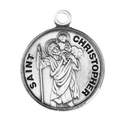 Saint Christopher Sterling Silver Round Medal Pendant — 20" Chain, Gift Box