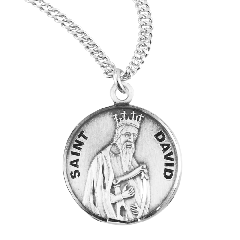 Patron Saint David Round Sterling Silver Medal, Catholic Gift, Made in USA