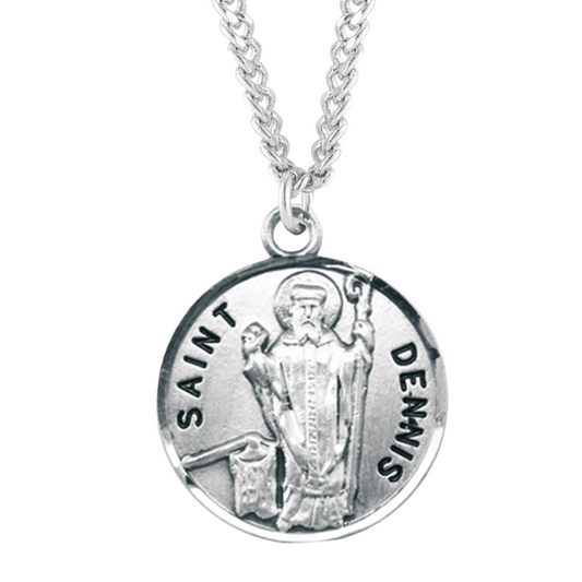 Patron Saint Dennis Round Sterling Silver Medal, Catholic Gift, Made in USA