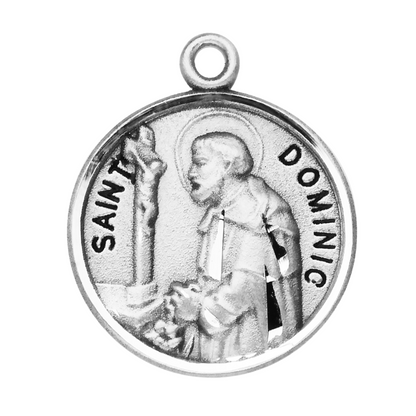 Saint Dominic Sterling Silver Round Medal — 20" Chain, Made in USA, Gift Box