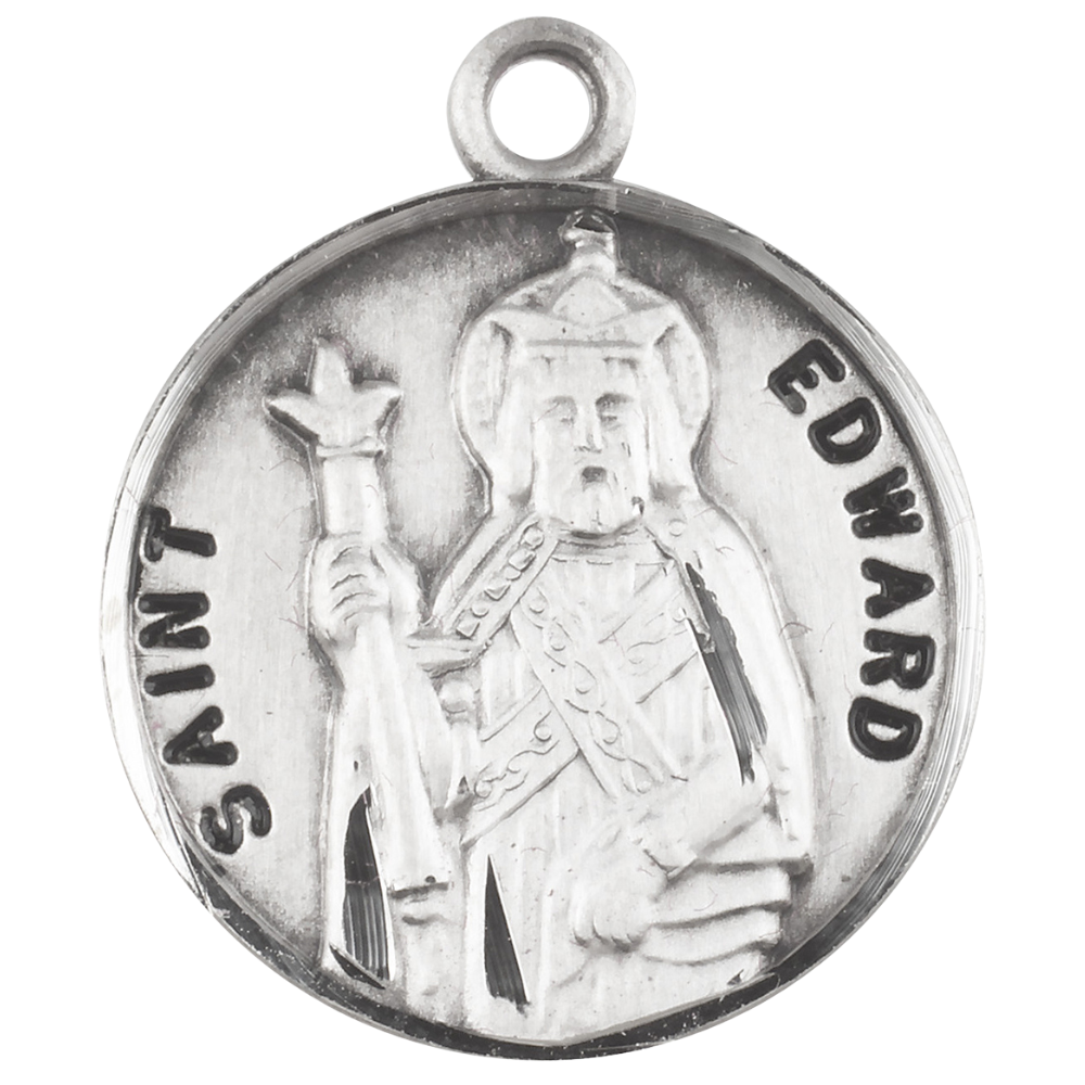 Saint Edward Sterling Silver Round Medal Pendant Necklace — 20" Chain