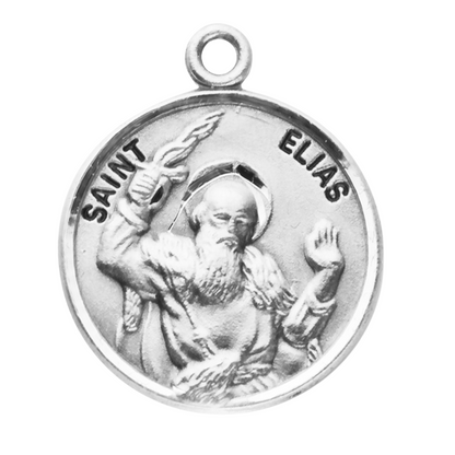 Saint Elias Sterling Silver Round Medal Pendant — 20" Chain, Made in USA