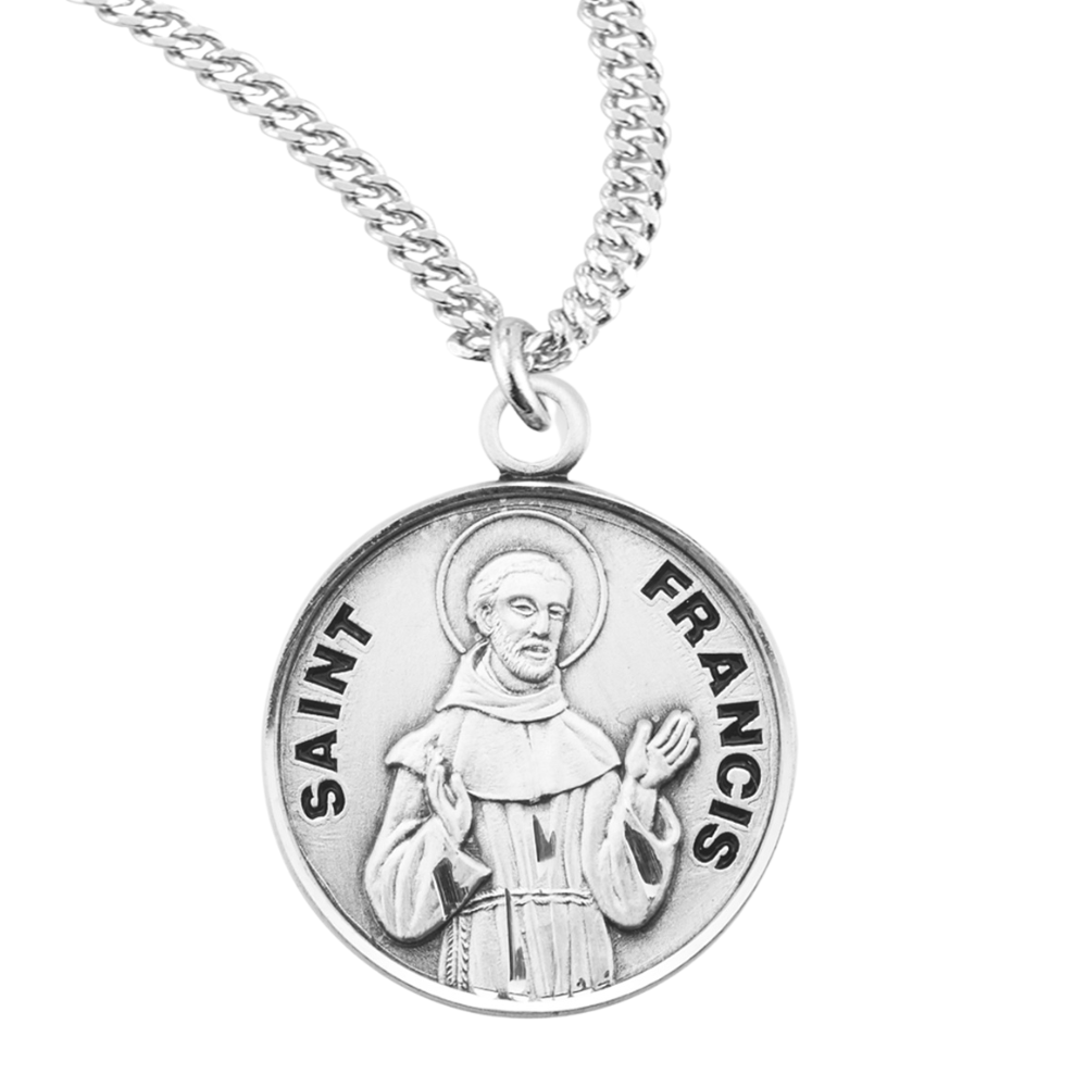 Patron Saint Francis Round Sterling Silver Medal, Catholic Gift, Made in USA