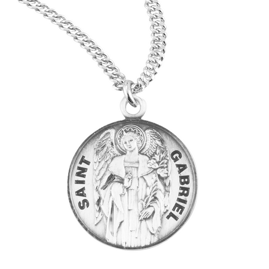 Patron Saint Gabriel Round Sterling Silver Medal, Catholic Gift, Made in USA