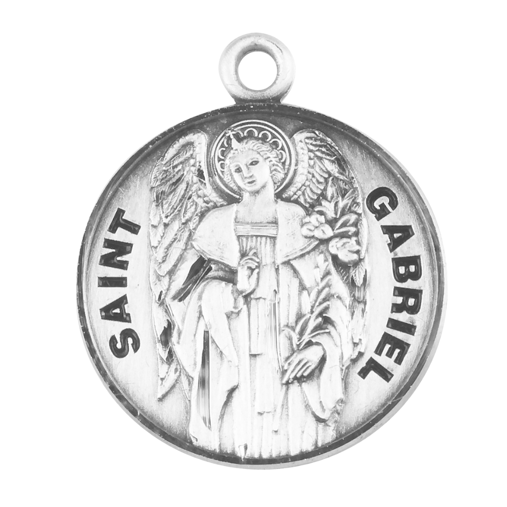 Saint Gabriel Sterling Silver Round Medal Pendant — 20" Chain, Made in USA