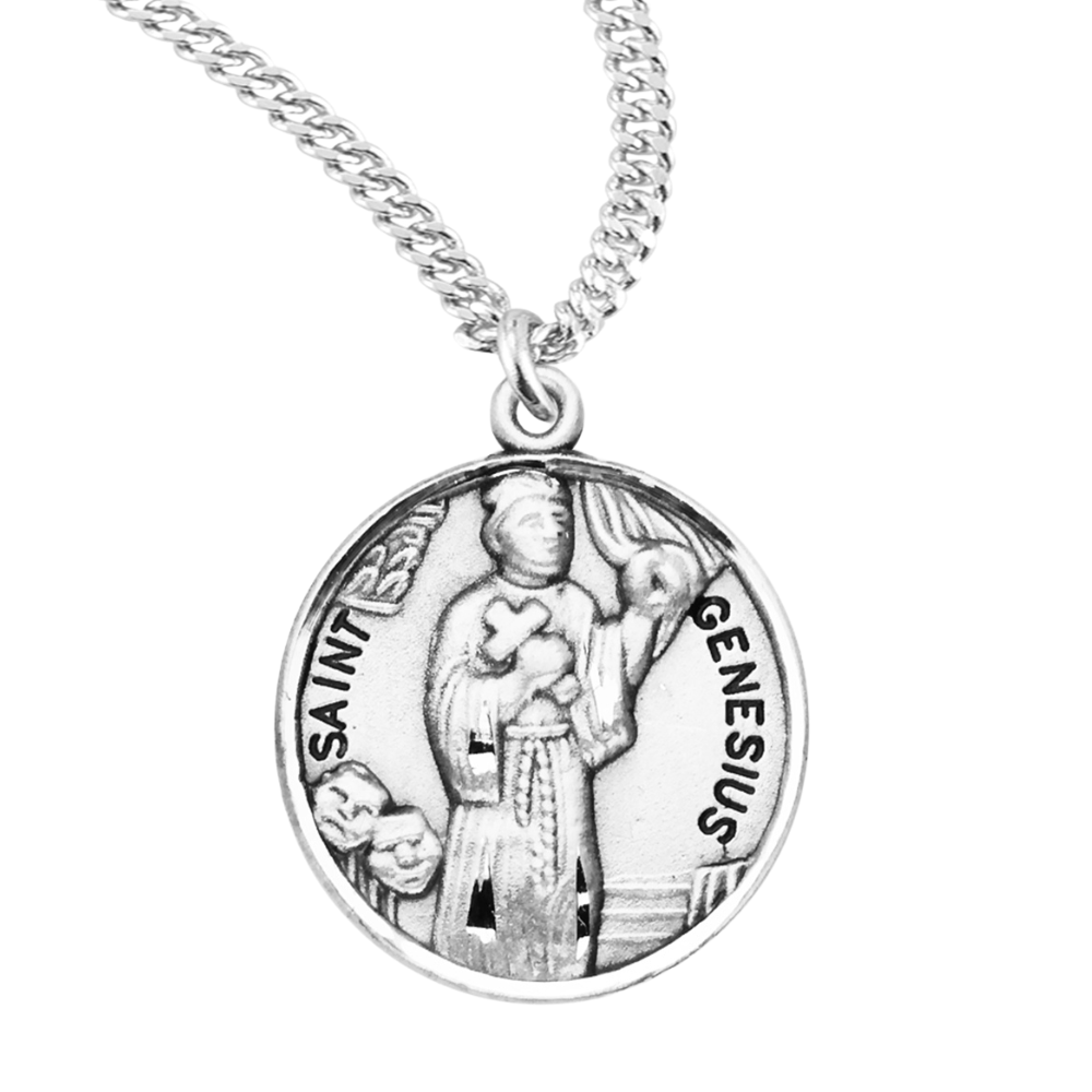 Patron Saint Genesius Round Sterling Silver Medal, Catholic Gift, Made in USA