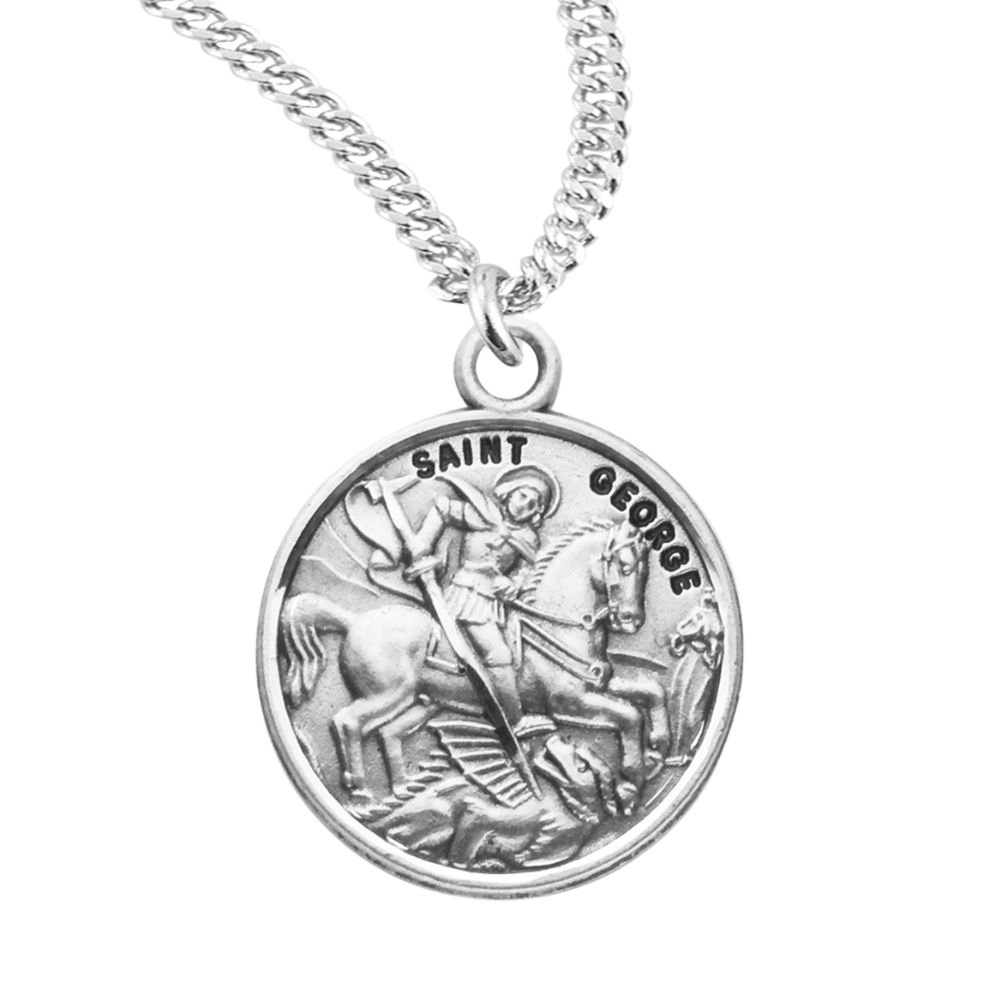 Patron Saint George Round Sterling Silver Medal, Catholic Gift, Made in USA