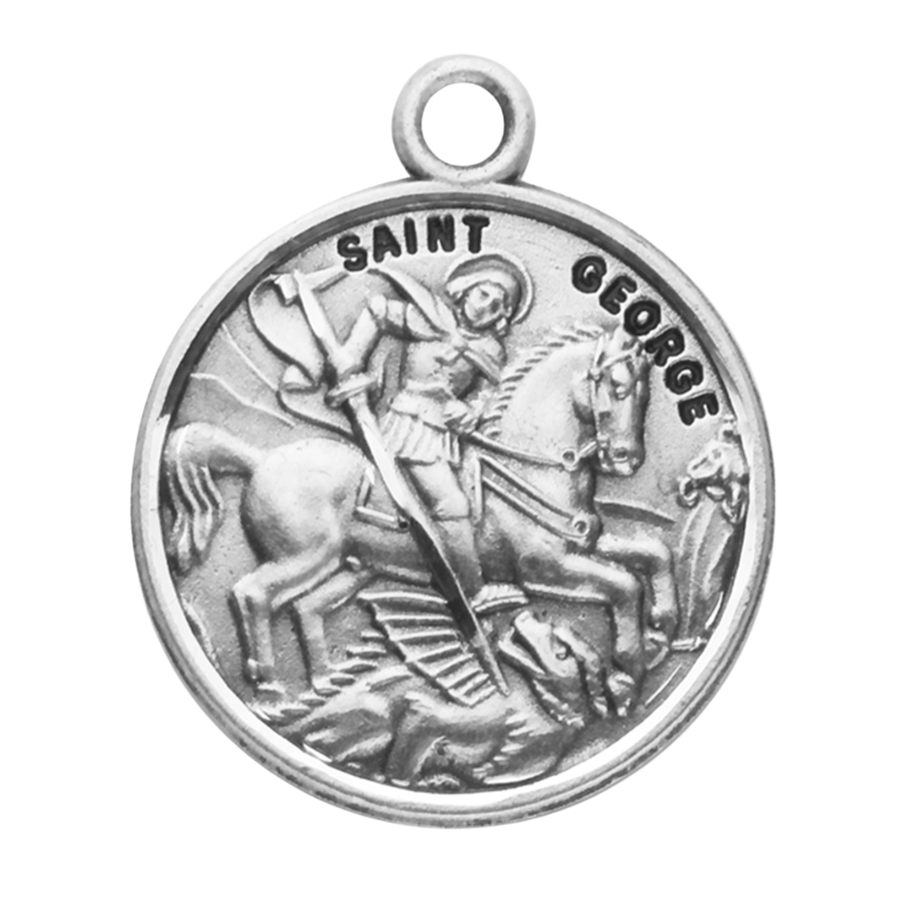 Saint George Round Sterling Silver Medal Necklace — 20" Chain, Made in USA