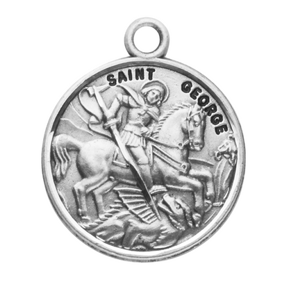 Saint George Round Sterling Silver Medal Necklace — 20" Chain, Made in USA