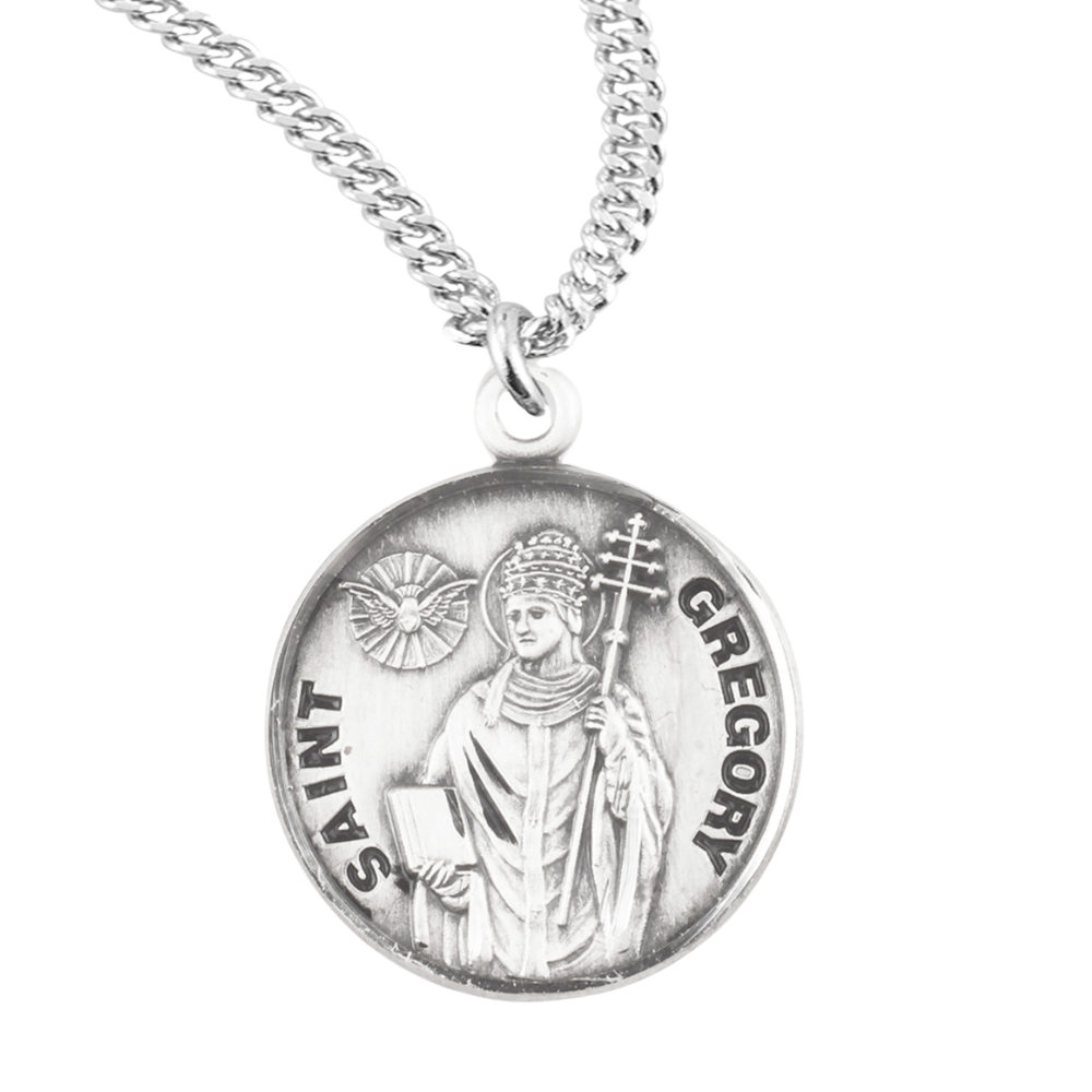 Patron Saint Gregory Round Sterling Silver Medal, Catholic Gift, Made in USA