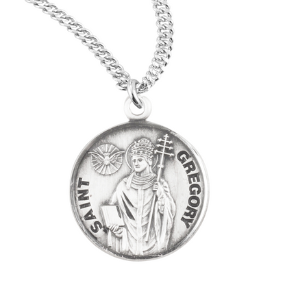 Patron Saint Gregory Round Sterling Silver Medal, Catholic Gift, Made in USA