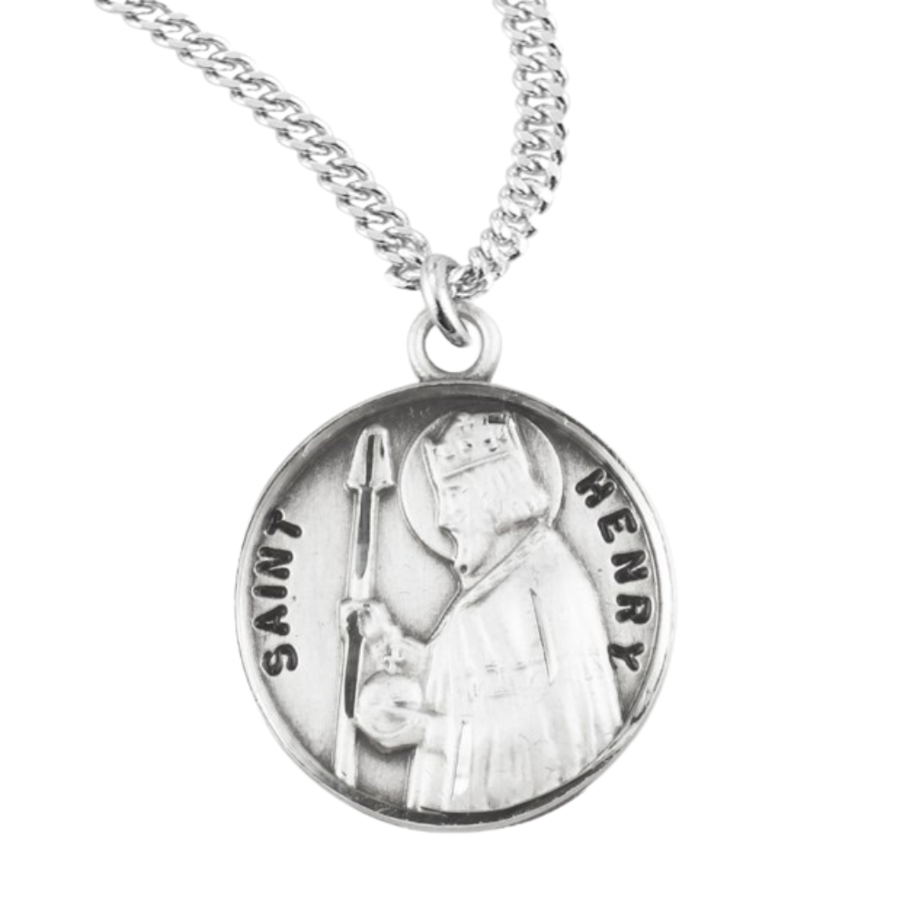 Patron Saint Henry Round Sterling Silver Medal, Catholic Gift, Made in USA