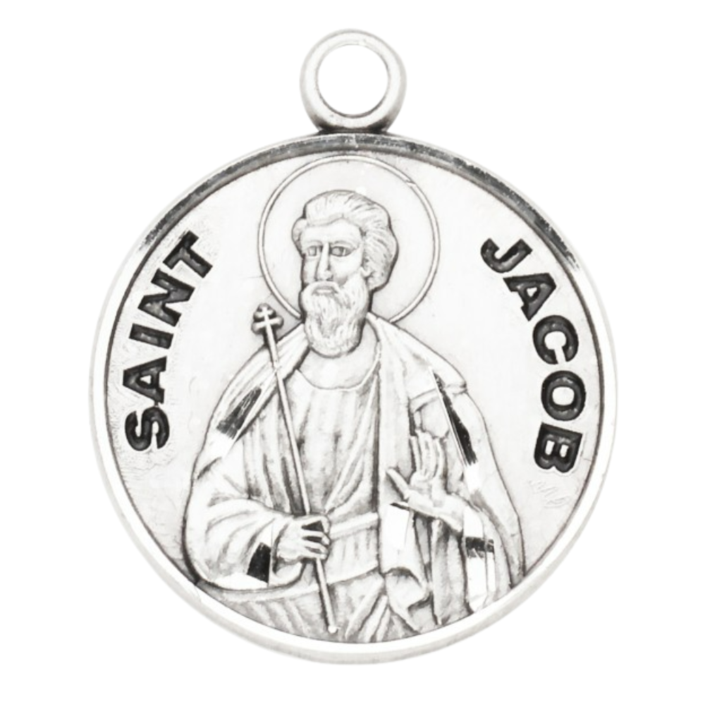Saint Jacob Sterling Silver Round Medal Necklace — 20" Chain, Made in USA, Gift Box
